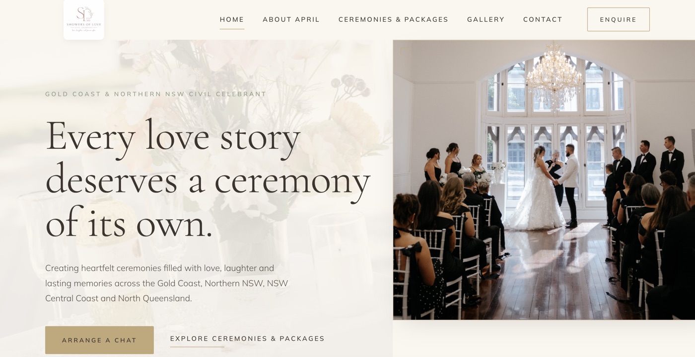 Wedding celebrant website built by GhostSquad AI