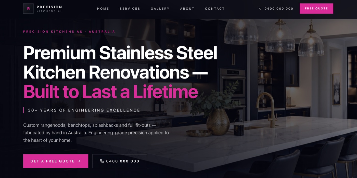 Kitchen renovation trade website built by GhostSquad AI